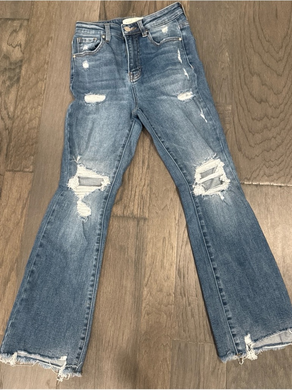 High-Rise Distressed Blue Flare Jeans